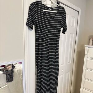 Striped Grey and White Maxi Dress